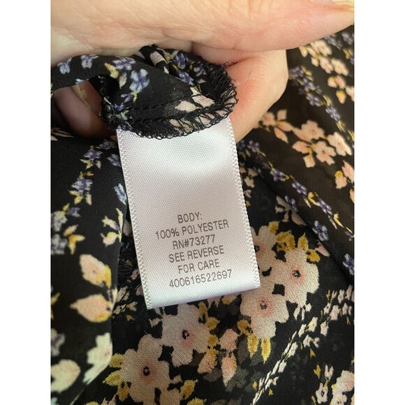 floral print lightweight long sleeve button front blouse split back - Picture 8 of 8